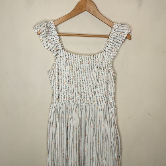 LOFT Midi Dress Striped + Textured Dot Flutter Sleeve - Picture 2 of 10